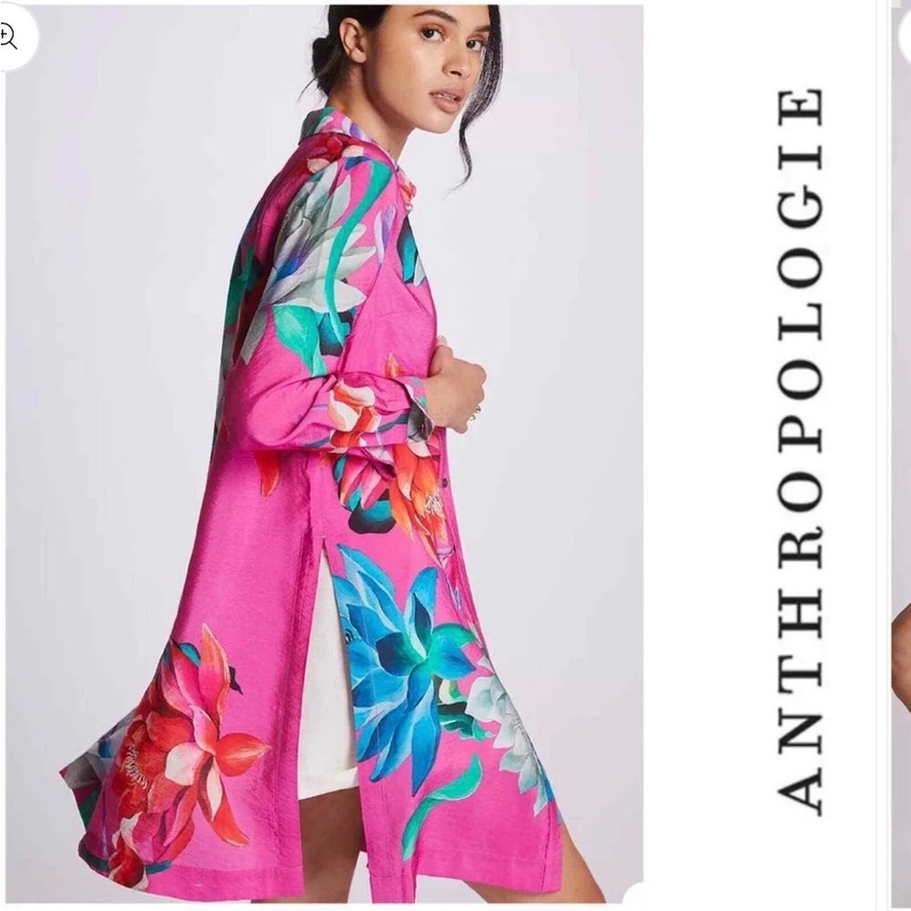 ANTHROPOLOGIE MAEVE BOTTON FRONT TUNIC FRONT DRESS PINK MULTICOLOR SIZE S NWT